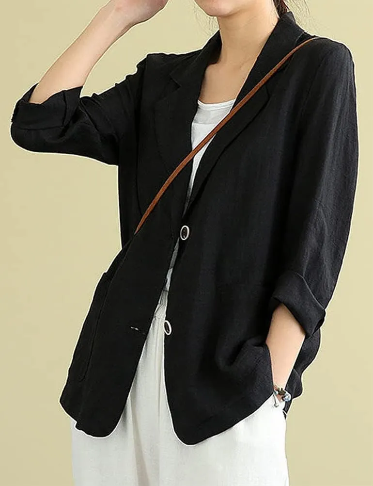 IDEALSANXUN Cotton Linen Blazer for Womens Long Sleeve Loose Casual Blazer Jackets