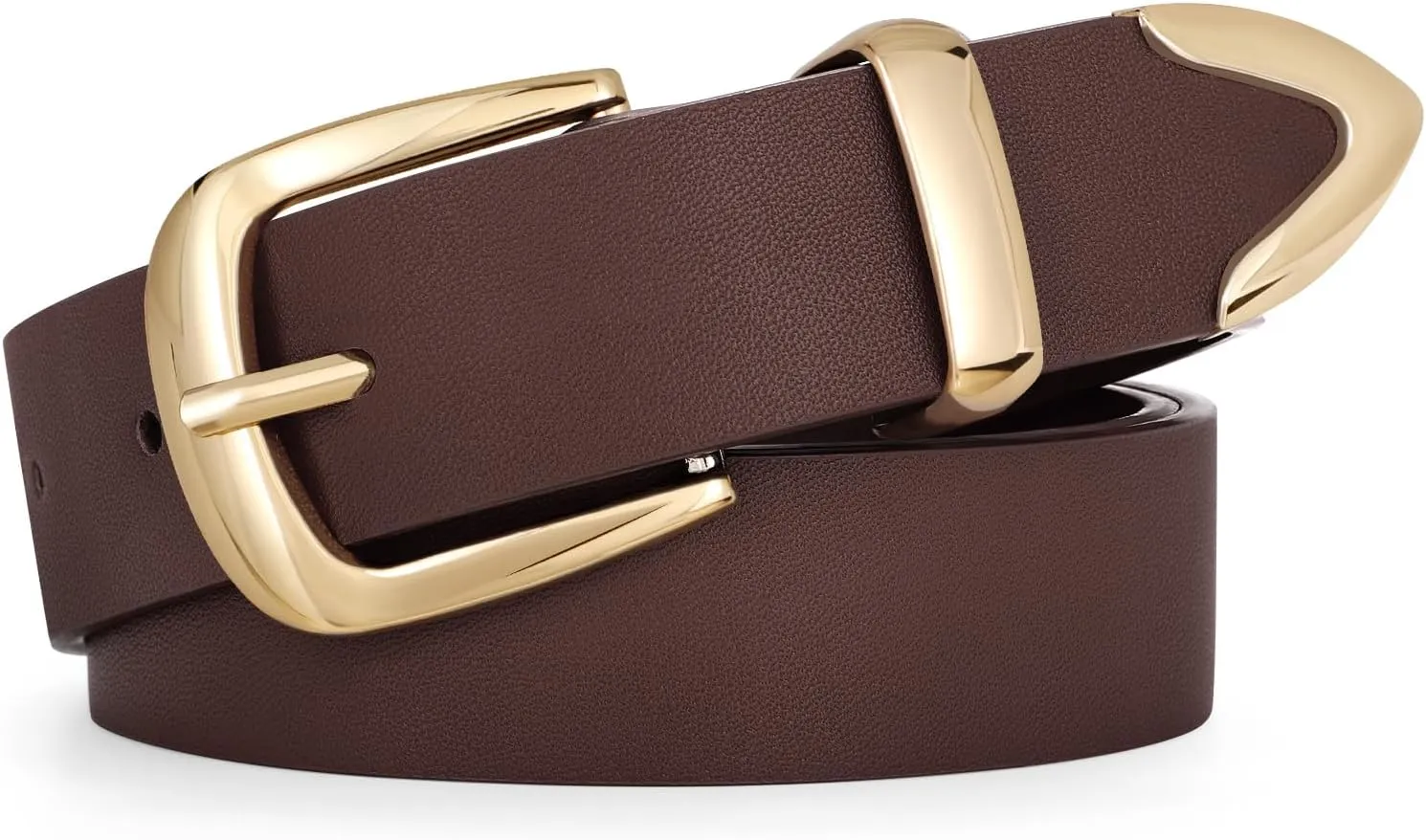 JASGOOD Women's Fashion Leather Belt Ladies Gold Buckle Leather Belt for Jeans Pants Dresses