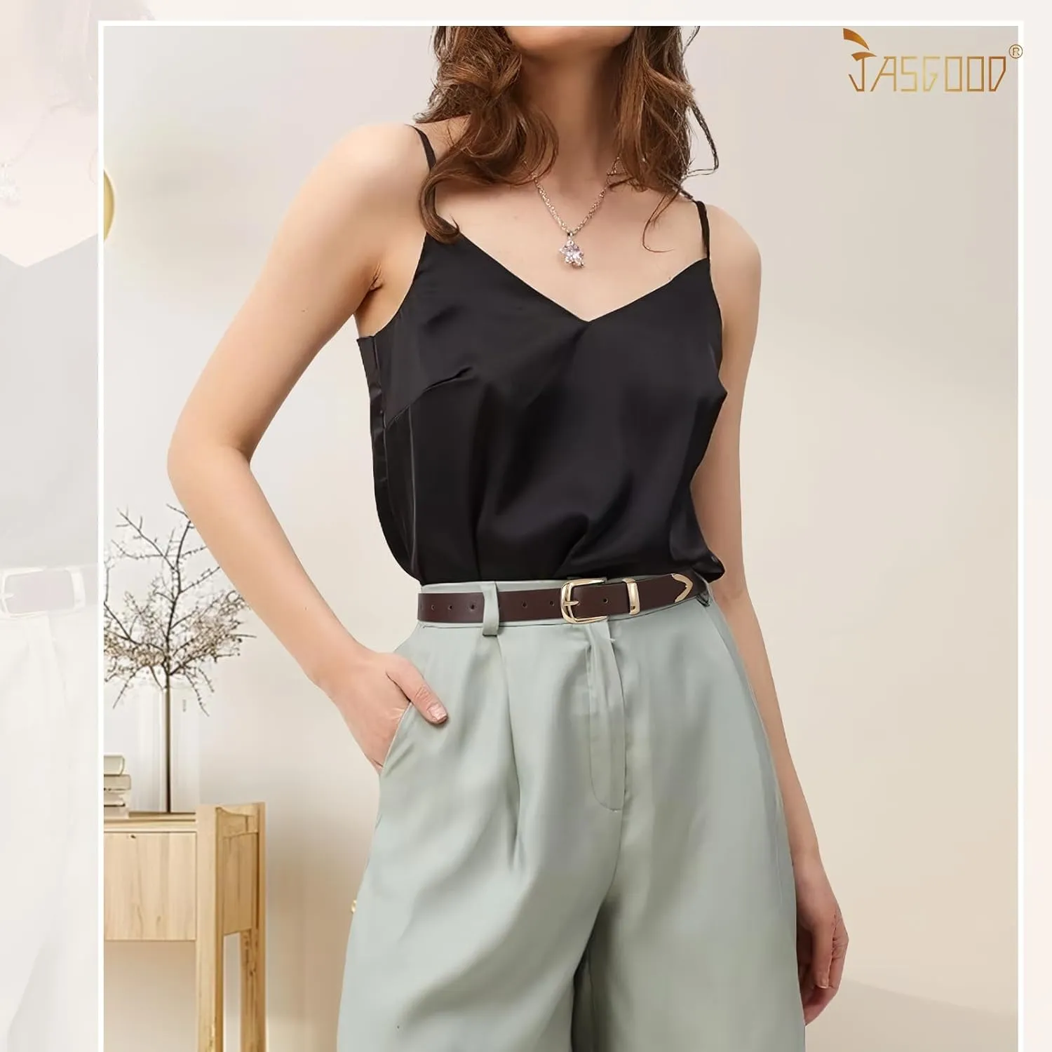 JASGOOD Women's Fashion Leather Belt Ladies Gold Buckle Leather Belt for Jeans Pants Dresses