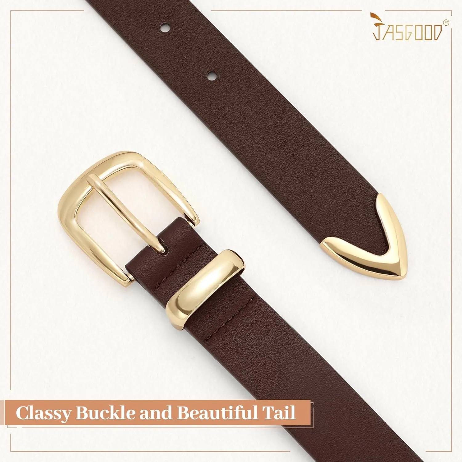 JASGOOD Women's Fashion Leather Belt Ladies Gold Buckle Leather Belt for Jeans Pants Dresses