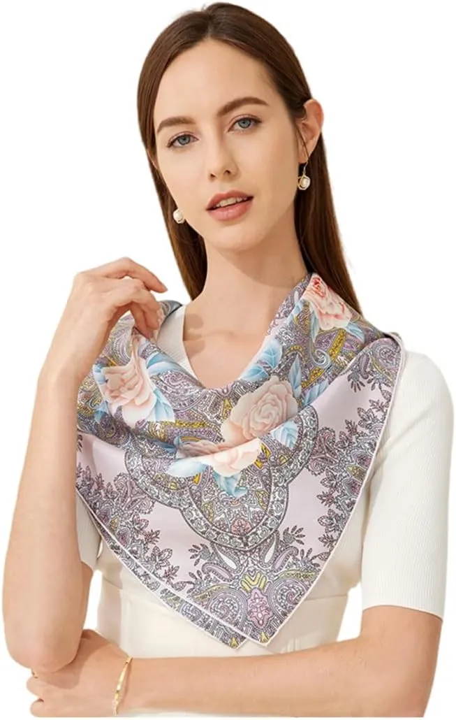 Jeelow 100 Real Mulberry Silk Scarfs 34x34 Or 25x25 Inches Square Shawl Wrap For Women Hair Wrapping