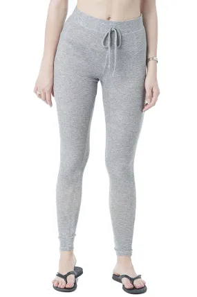 Khanomak Drawstring Spandex Stretchy Fitted Long Pants With Knee Slits Leggings
