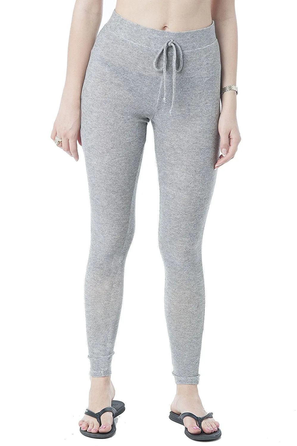 Khanomak Drawstring Spandex Stretchy Fitted Long Pants With Knee Slits Leggings