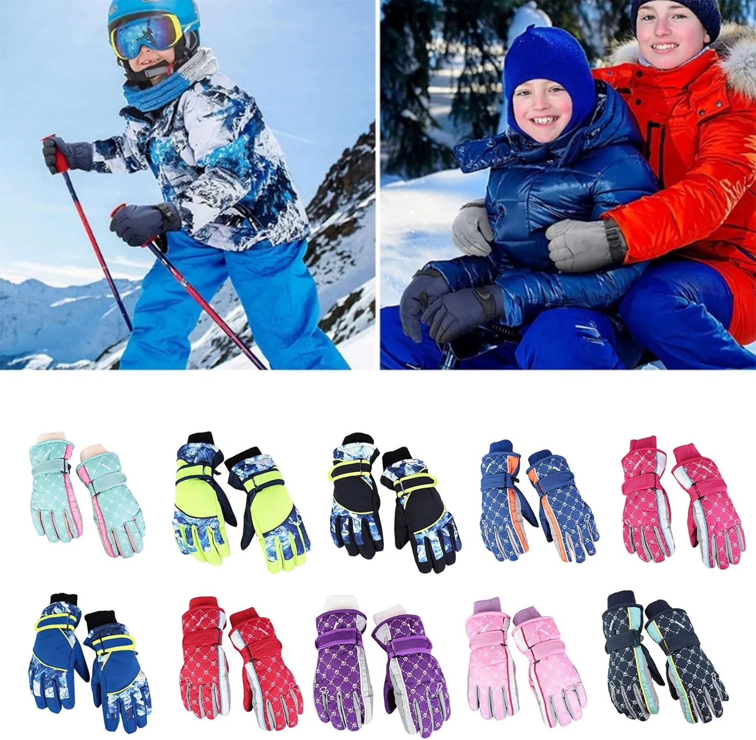 Kids Ski Gloves Children Winter Snow Mittens Boys Girls Outdoor Travel Sports Riding Thermal Gloves for 5-8 Years Kids