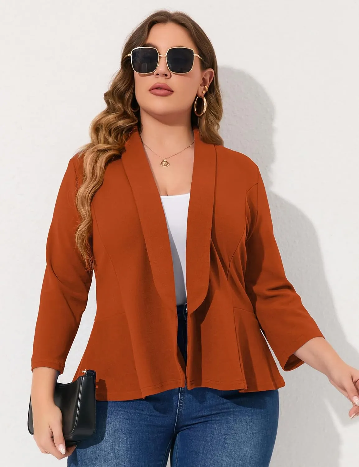 KOJOOIN Women Plus Size Casual Blazer Open Front Long Sleeve Work Office Cardigan Jackets