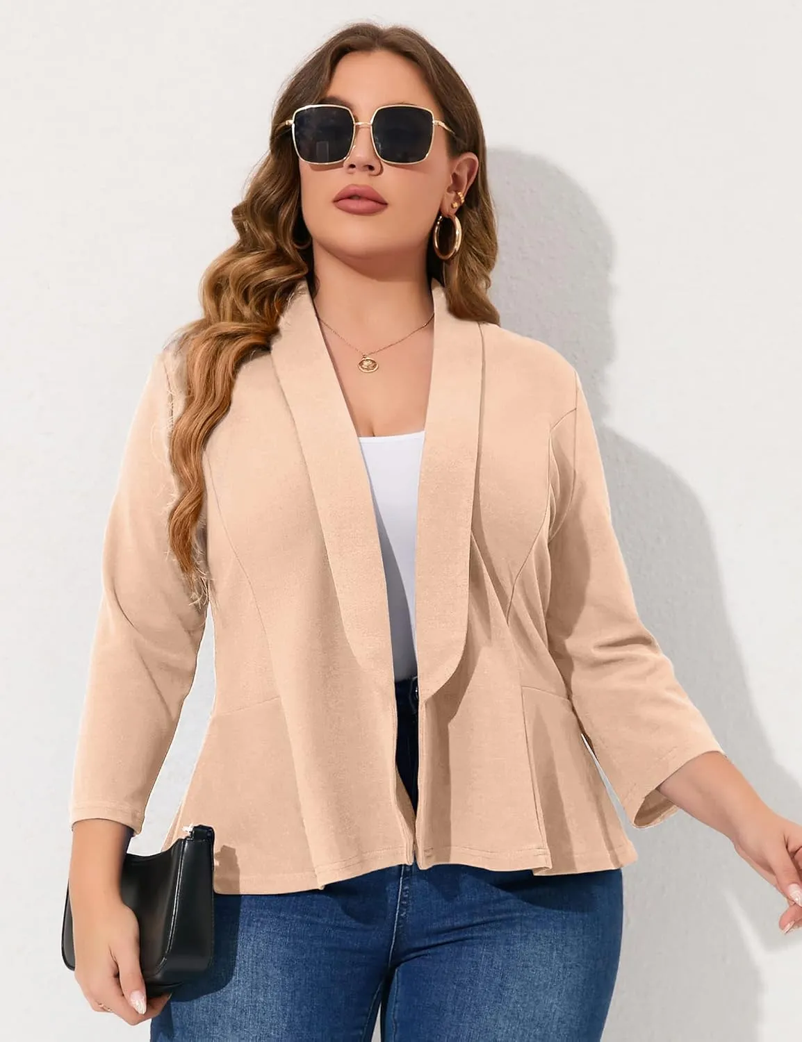 KOJOOIN Women Plus Size Casual Blazer Open Front Long Sleeve Work Office Cardigan Jackets