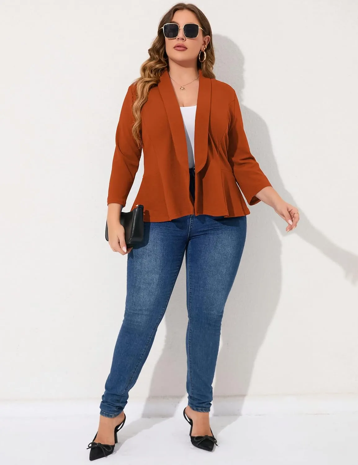 KOJOOIN Women Plus Size Casual Blazer Open Front Long Sleeve Work Office Cardigan Jackets
