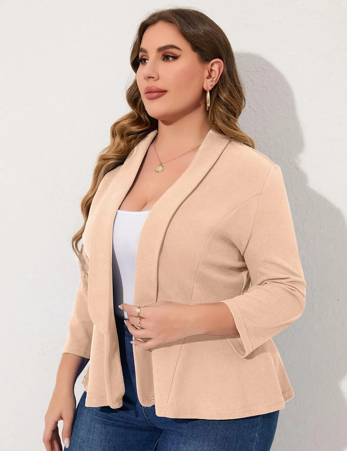 KOJOOIN Women Plus Size Casual Blazer Open Front Long Sleeve Work Office Cardigan Jackets