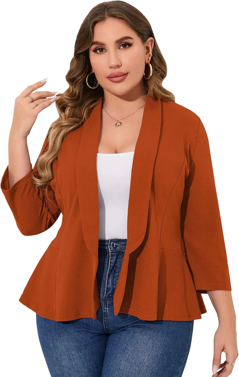 KOJOOIN Women Plus Size Casual Blazer Open Front Long Sleeve Work Office Cardigan Jackets