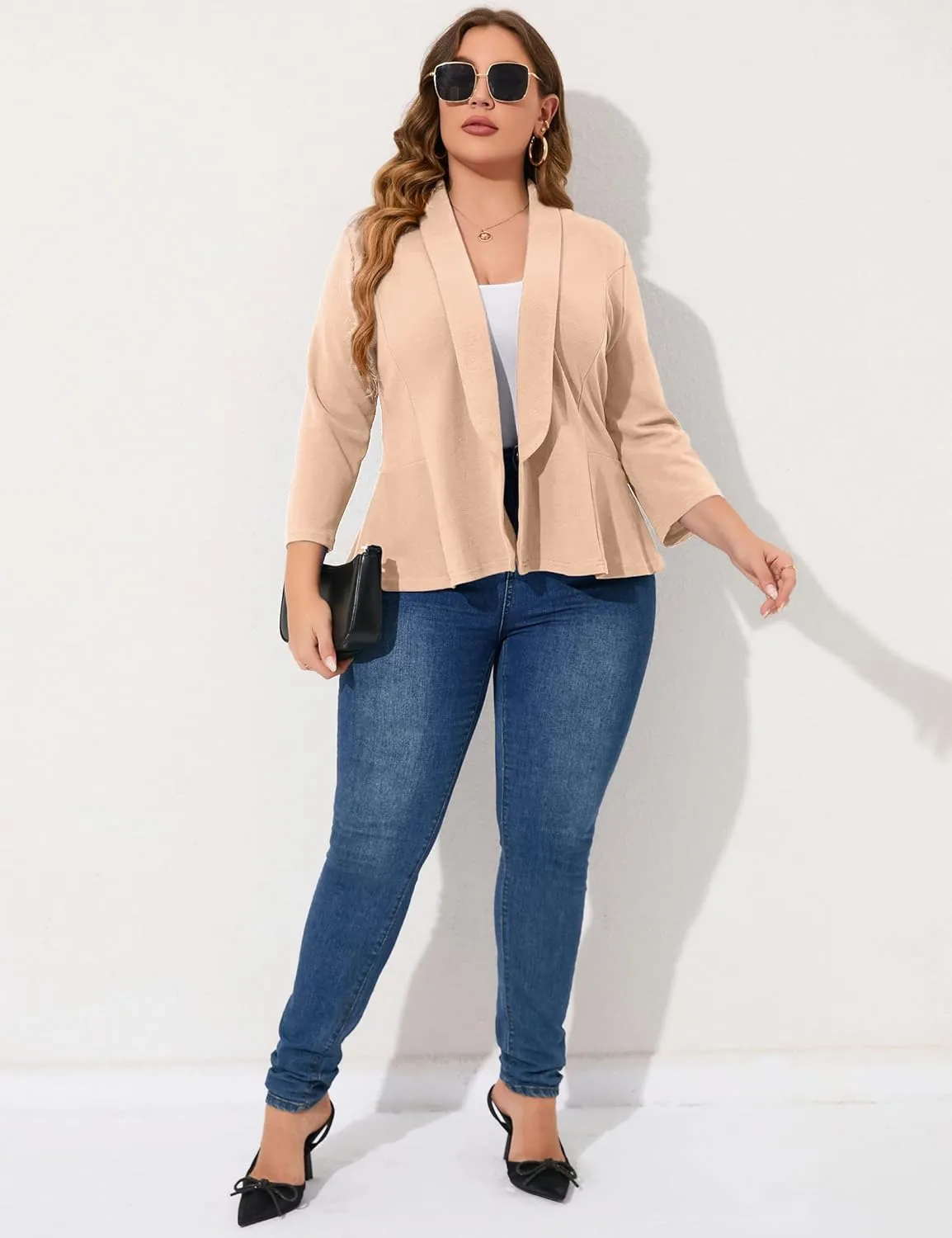 KOJOOIN Women Plus Size Casual Blazer Open Front Long Sleeve Work Office Cardigan Jackets