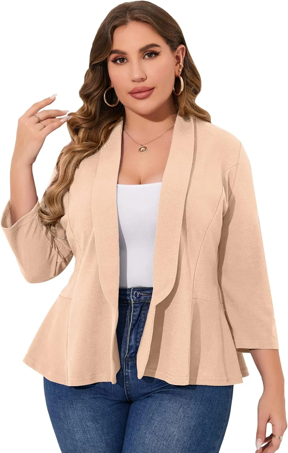 KOJOOIN Women Plus Size Casual Blazer Open Front Long Sleeve Work Office Cardigan Jackets
