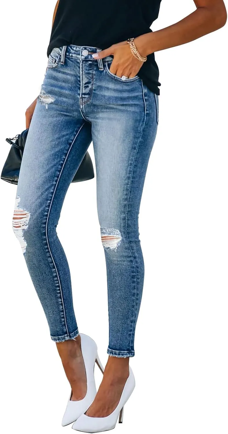 KUNMI Women's Skinny Ripped Trendy Jeans Distressed Stretchy Denim Pants