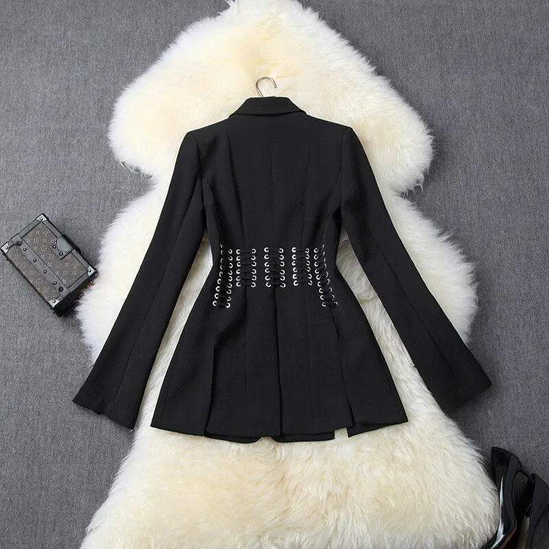 Lacing Up Rope Split Blazer Jacket