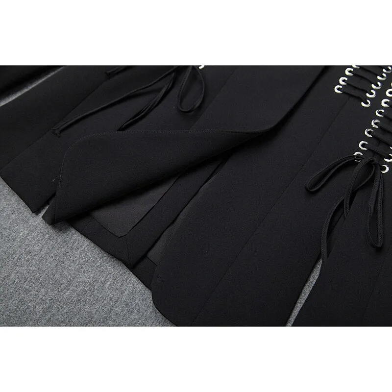 Lacing Up Rope Split Blazer Jacket