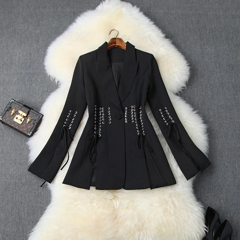 Lacing Up Rope Split Blazer Jacket
