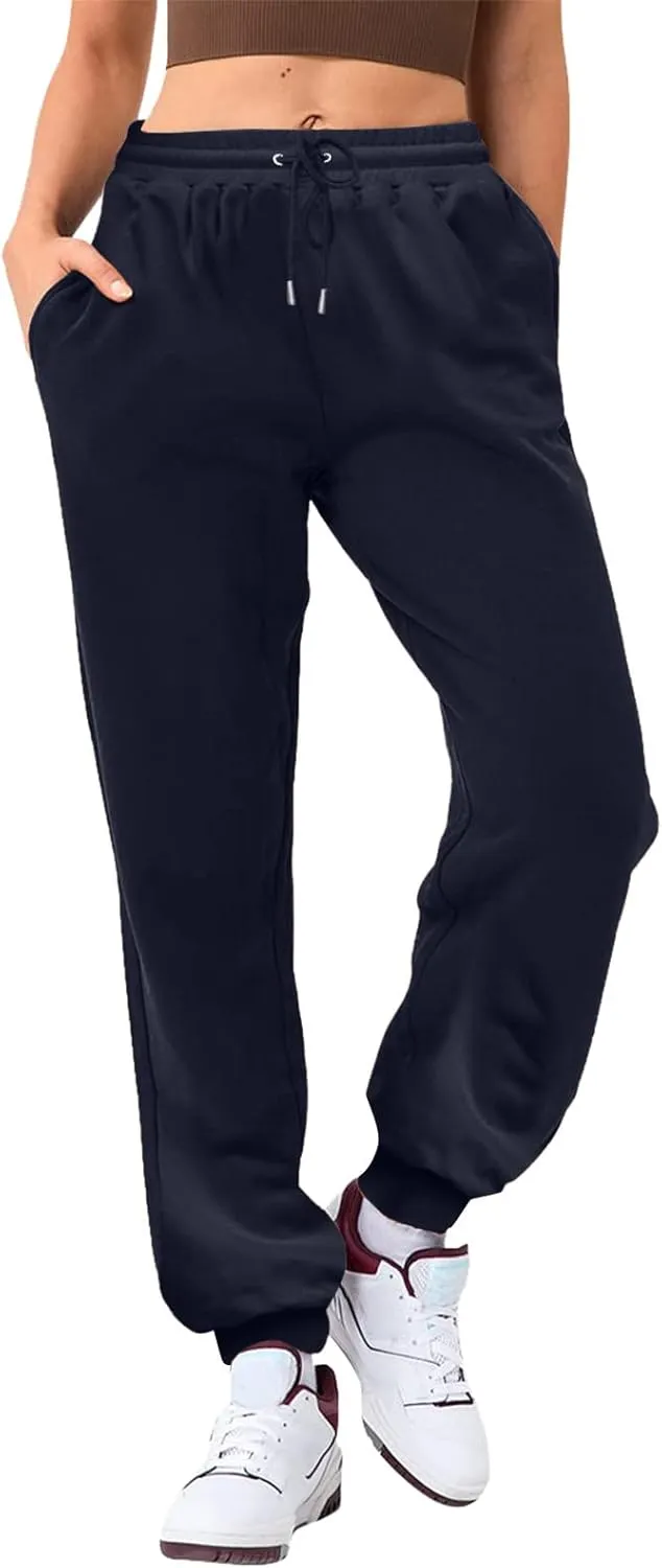 Ladies Solid Color Drawstring Elastic Waist Casual Loose Foot Fleece Sweatpants Pant Suits for Women Plaid Pants Casual
