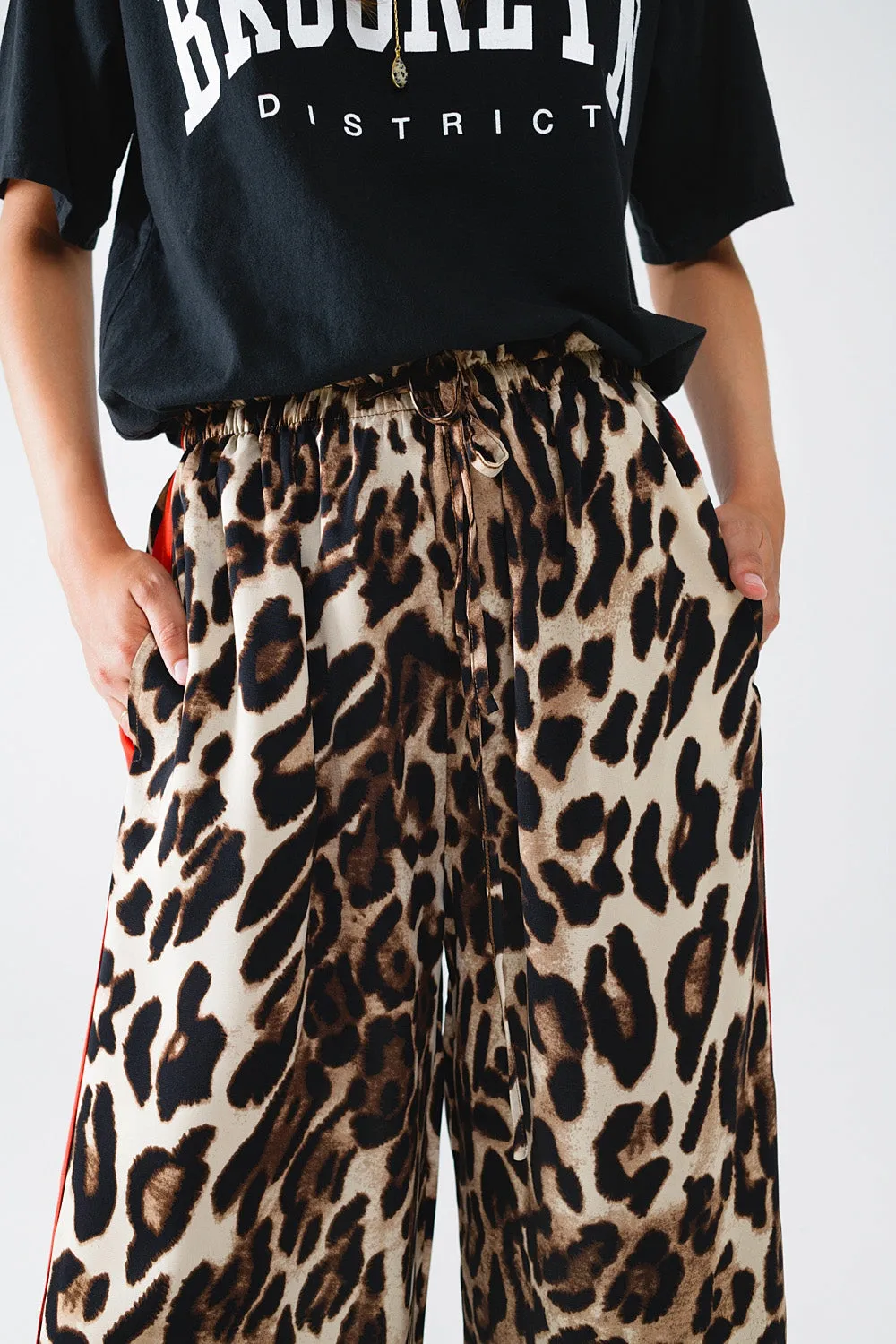 Leopard Straight Pants With Red Stripes Down The Sides