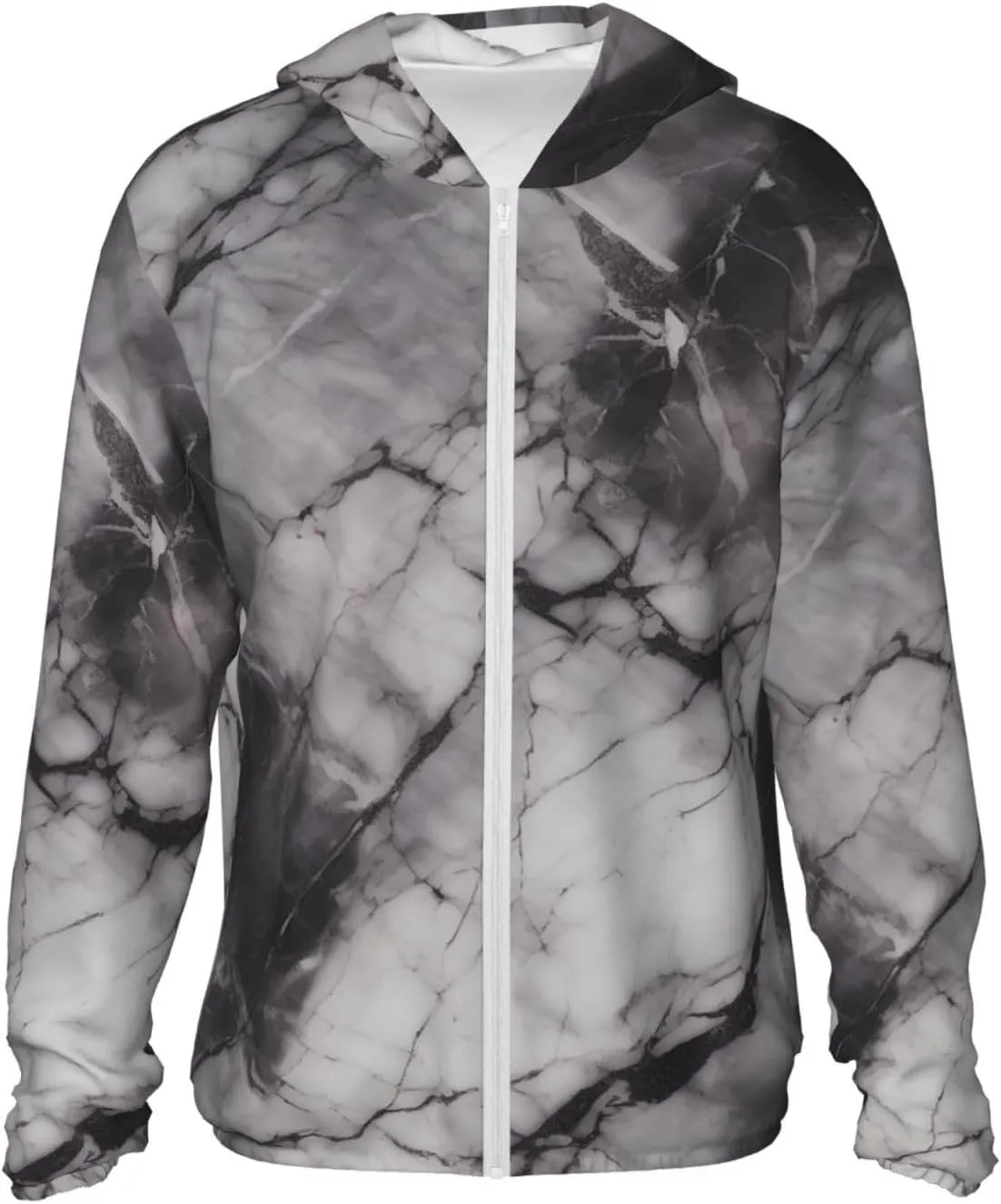 Light Black Marble Unisex Sun Protection Hoodie Upf 50 Long Sleeve Sun Shirt Breathable Hoodie Jacket