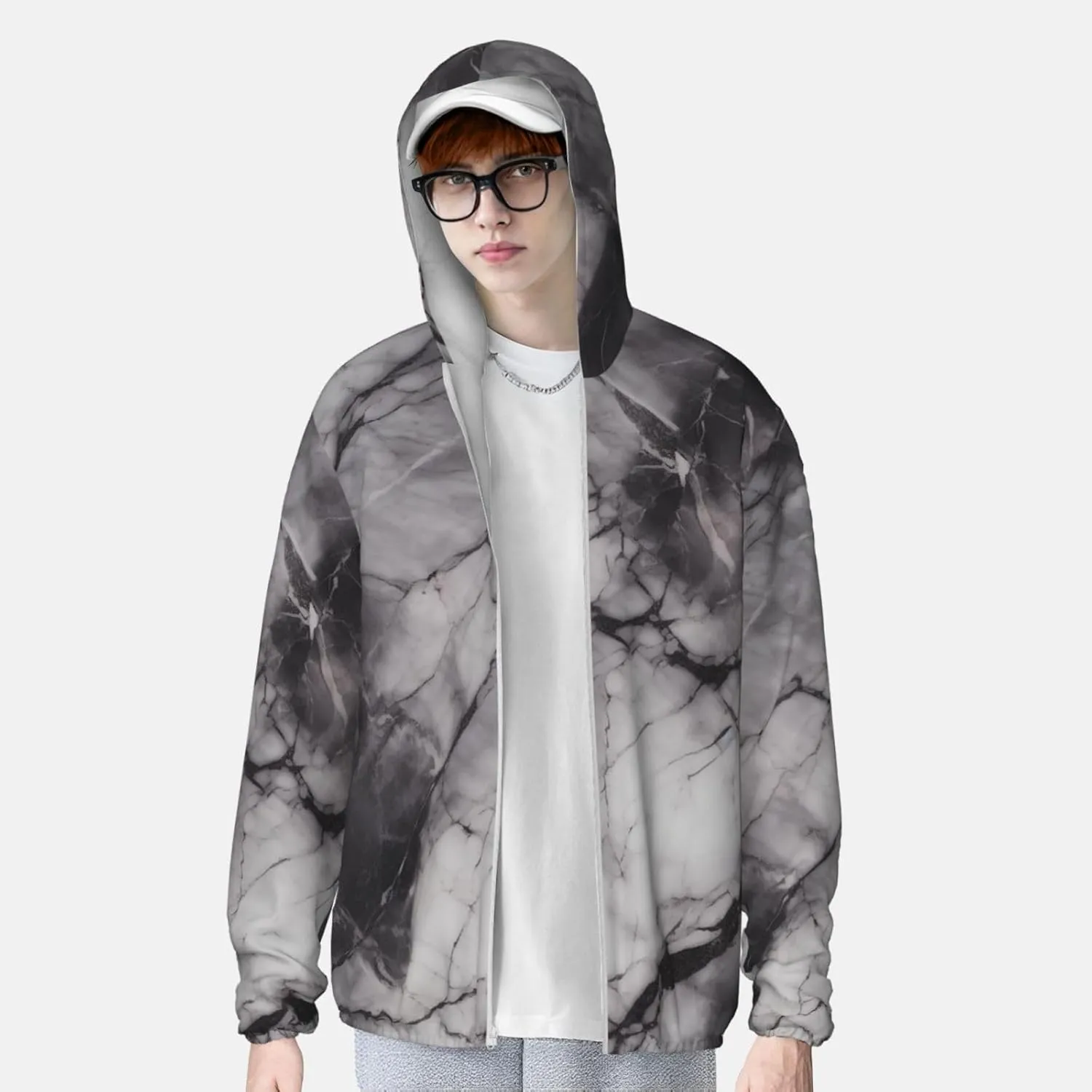 Light Black Marble Unisex Sun Protection Hoodie Upf 50 Long Sleeve Sun Shirt Breathable Hoodie Jacket