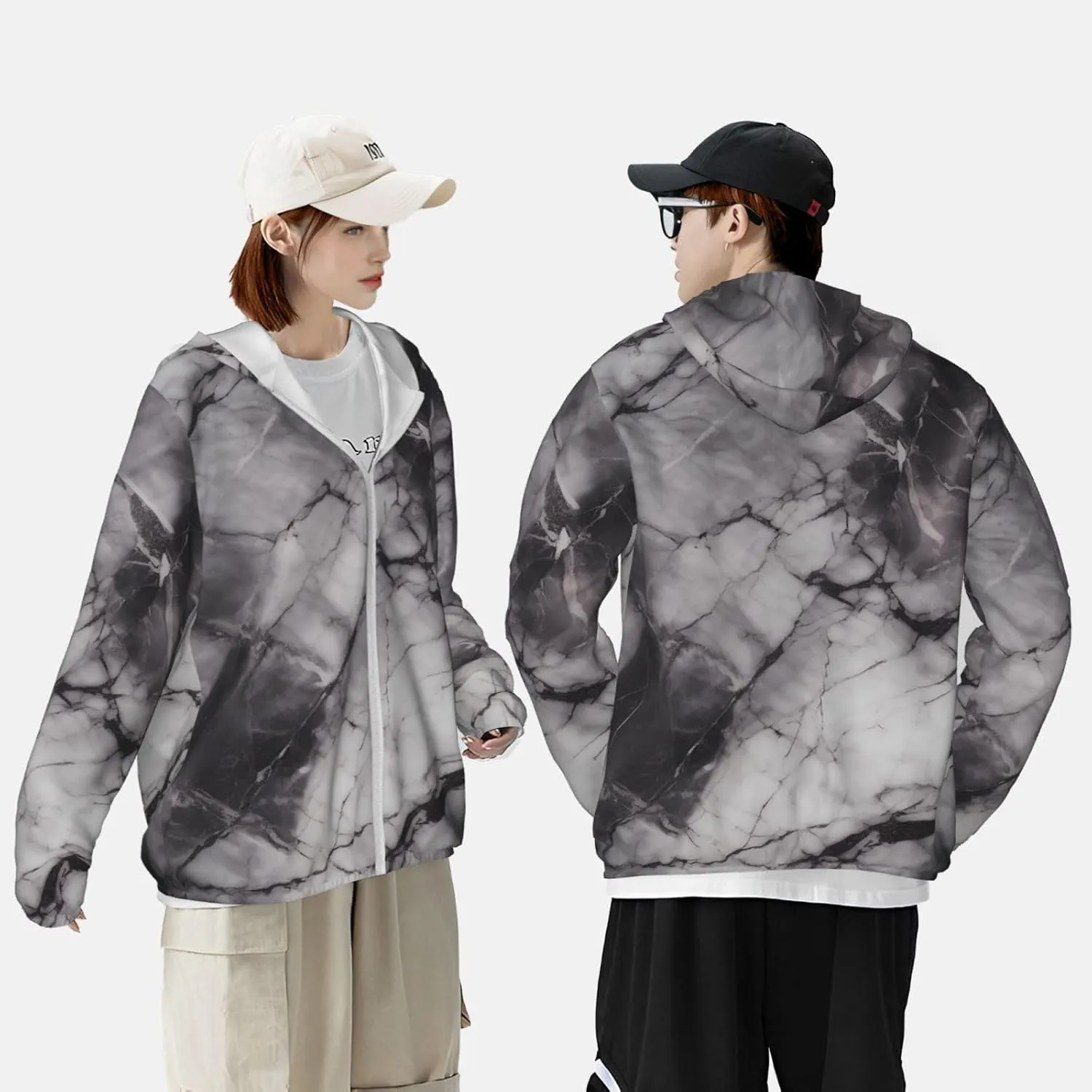 Light Black Marble Unisex Sun Protection Hoodie Upf 50 Long Sleeve Sun Shirt Breathable Hoodie Jacket