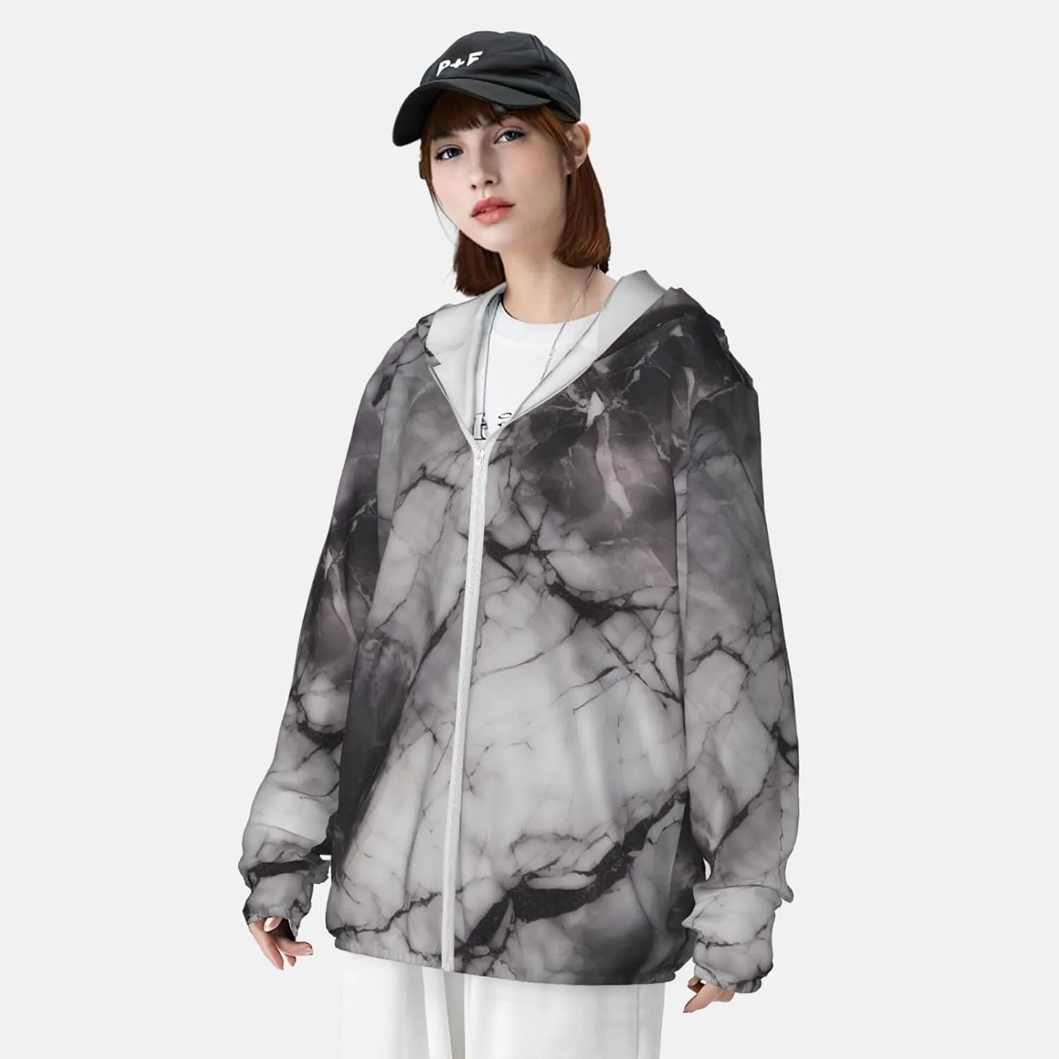 Light Black Marble Unisex Sun Protection Hoodie Upf 50 Long Sleeve Sun Shirt Breathable Hoodie Jacket