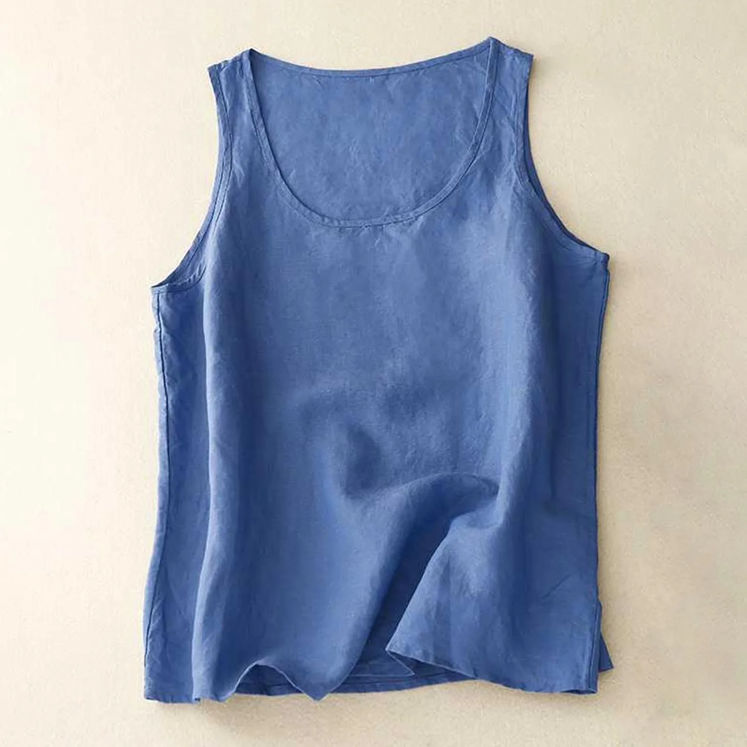 Linen Tank Tops for Women Sleeveless Summer Tee Shirts Loose Fit Crewneck Casual Flowy Vintage Blouses Tunic Tops