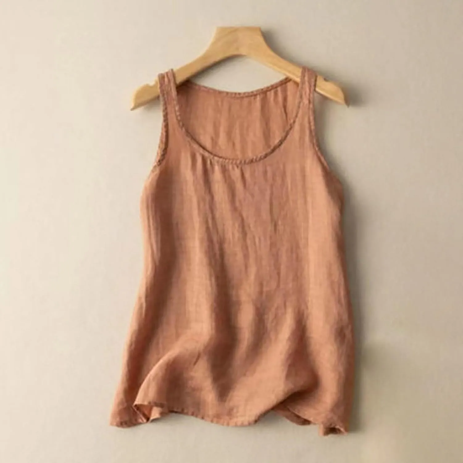 Linen Tank Tops for Women Sleeveless Summer Tee Shirts Loose Fit Crewneck Casual Flowy Vintage Blouses Tunic Tops