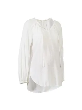 Maternity Clip Dot Split Neck Blouse in White