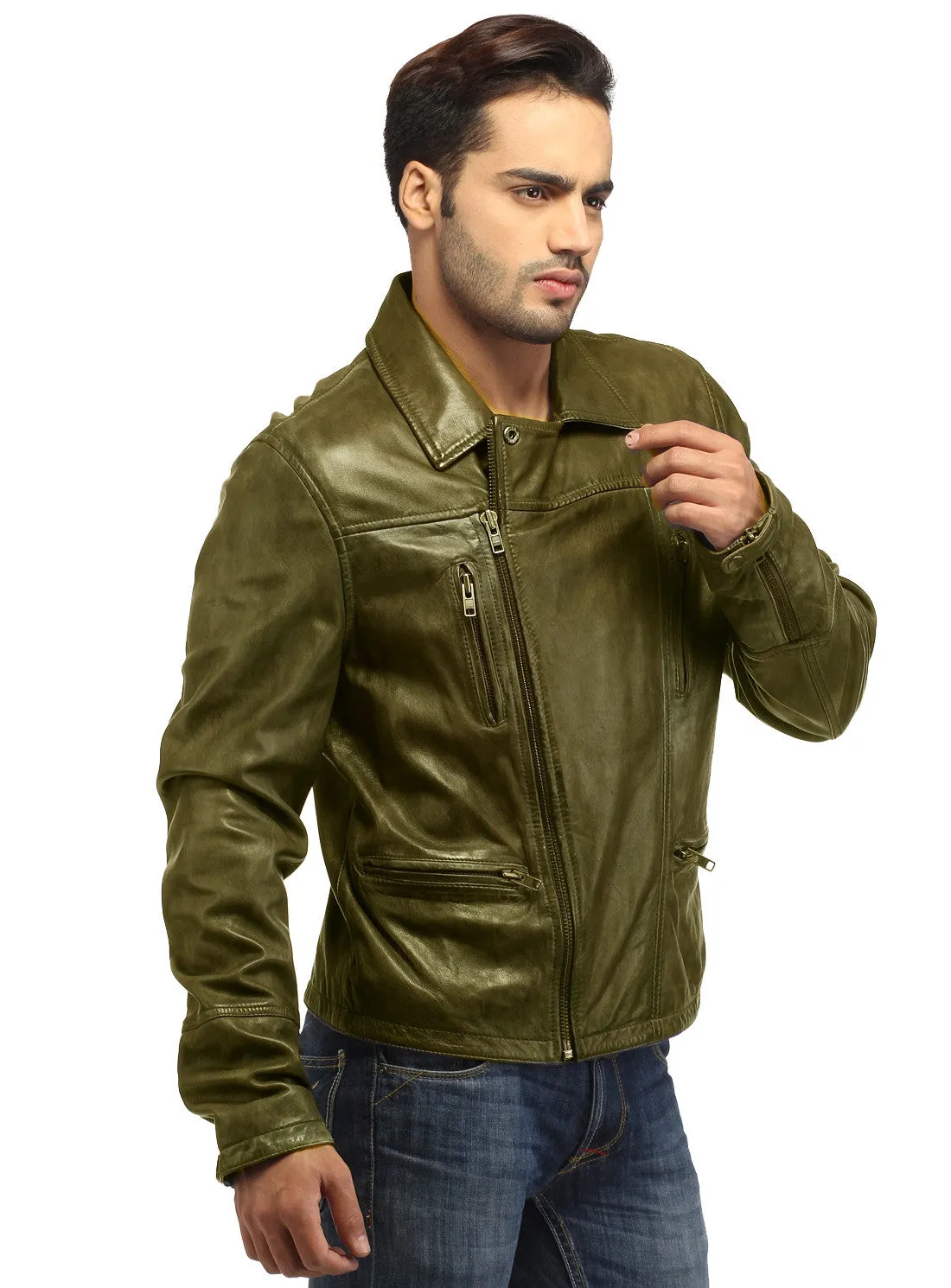 Men Leather Hand Padded Lamb Vintage MotorCycle Biker Jacket