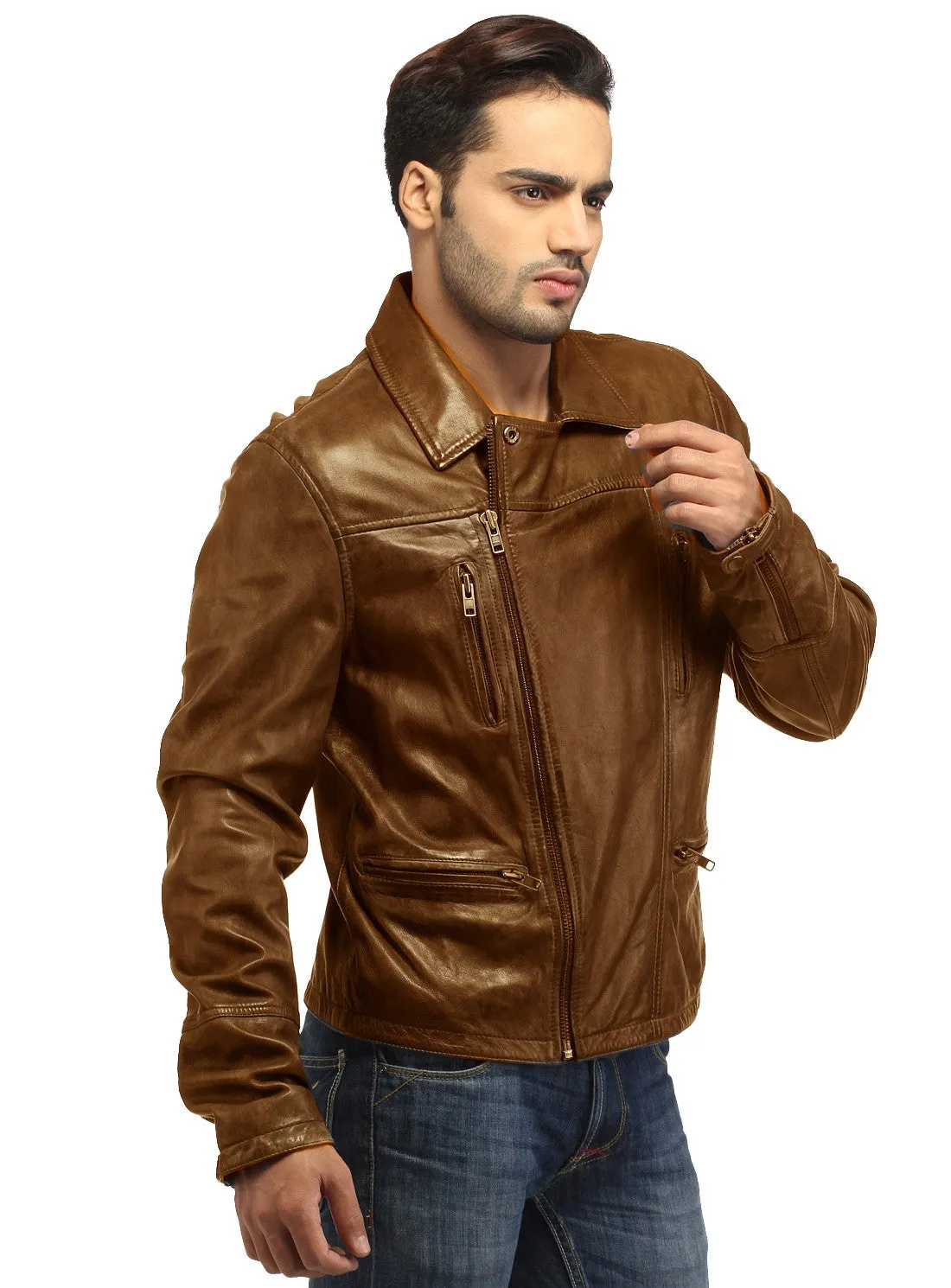 Men Leather Hand Padded Lamb Vintage MotorCycle Biker Jacket
