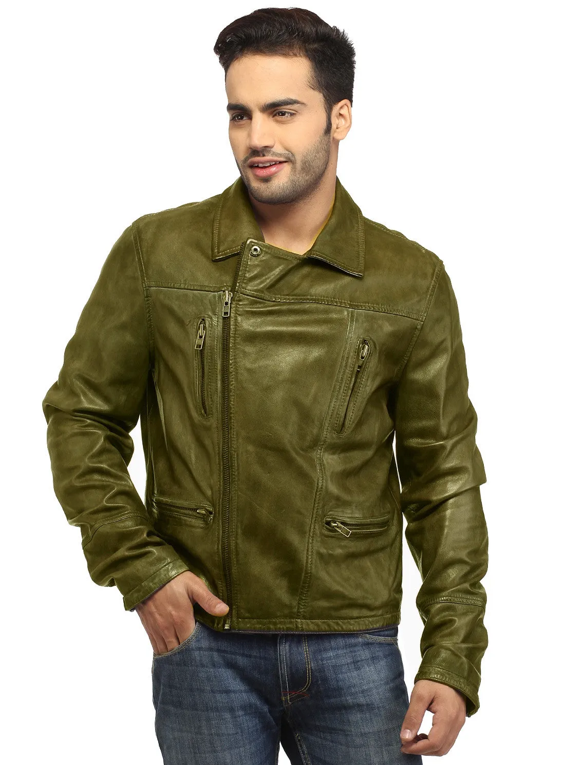 Men Leather Hand Padded Lamb Vintage MotorCycle Biker Jacket