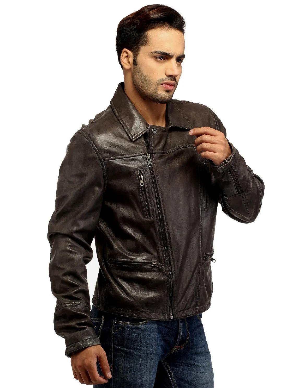 Men Leather Hand Padded Lamb Vintage MotorCycle Biker Jacket