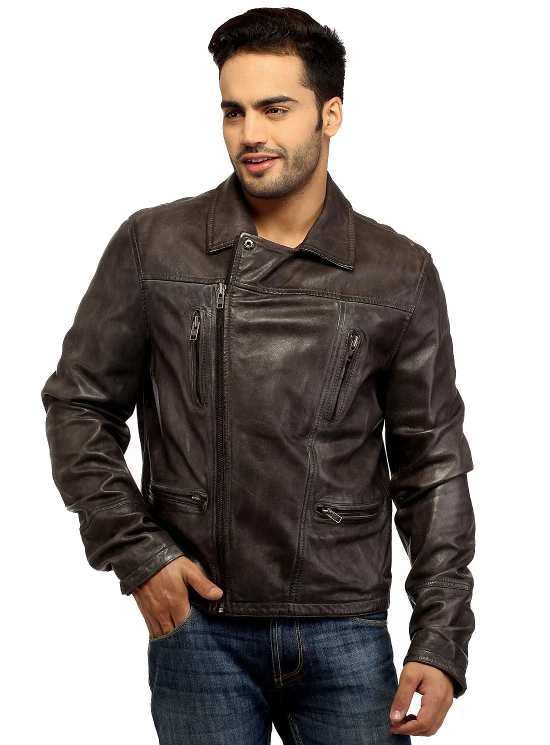 Men Leather Hand Padded Lamb Vintage MotorCycle Biker Jacket