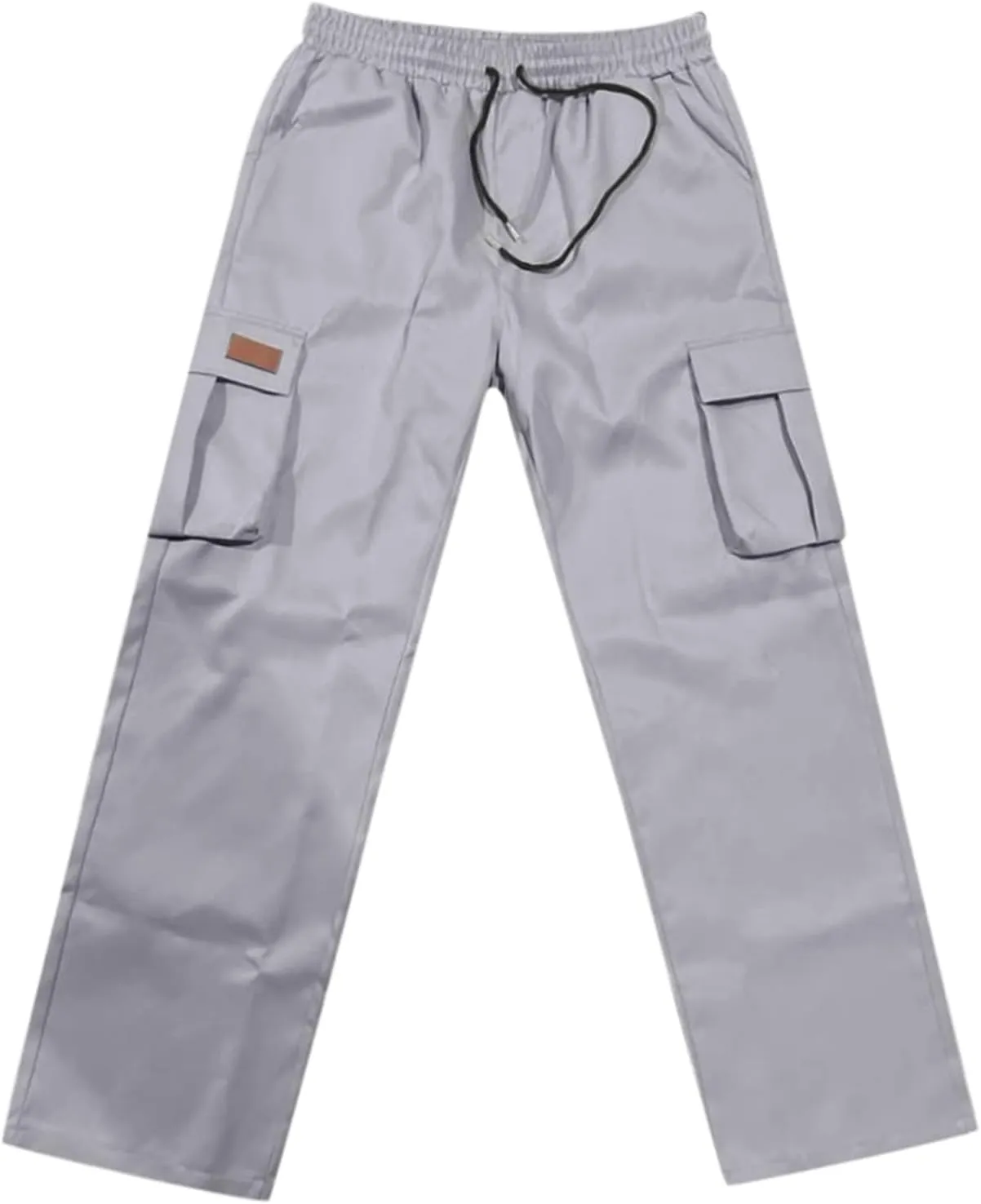 Mens Cargo Pants Work Loose Casual Leggings Solid Casual Streetwear Drawstring Elastic Waist Trousers Pockets