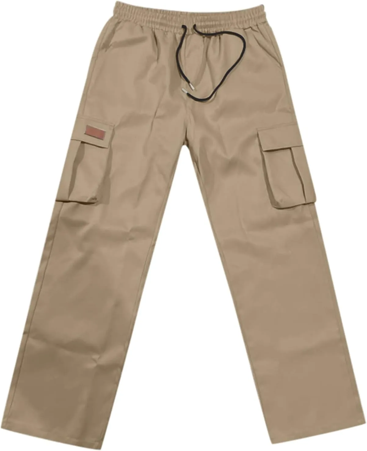 Mens Cargo Pants Work Loose Casual Leggings Solid Casual Streetwear Drawstring Elastic Waist Trousers Pockets