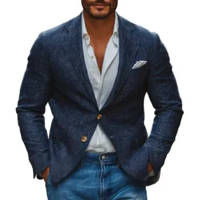 Men's Casual Cotton Linen Notch Lapel Single-breasted Slim-fit Blazer 53826735M