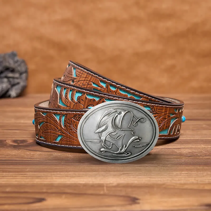Men's DIY Gone Fishing Creative Beer Holder Buckle Leather Belt