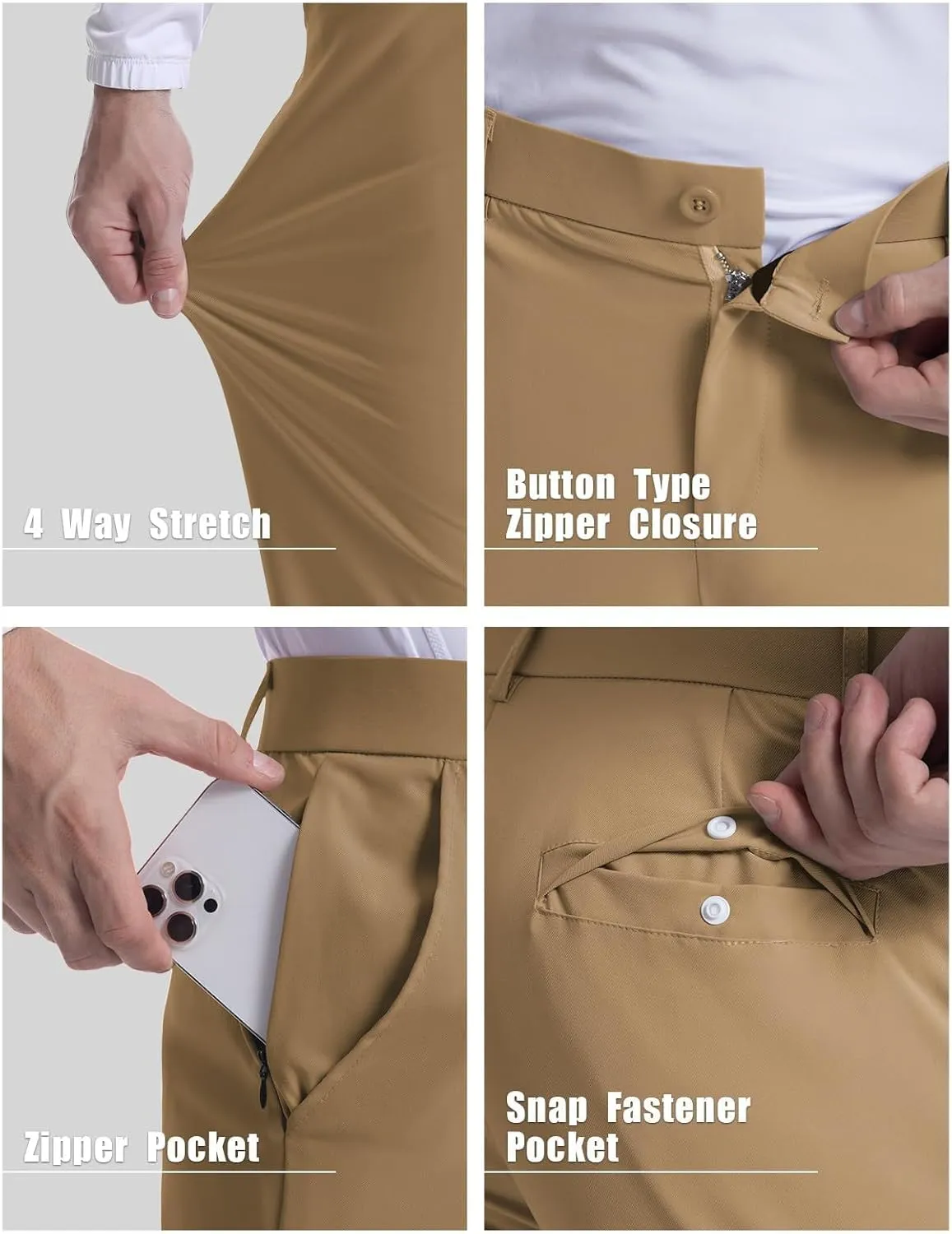 Men's Golf Pants Stretch Sweatpants with Pockets Slim Fit Work Casual Joggers Pants Lightweight Casual Trousers