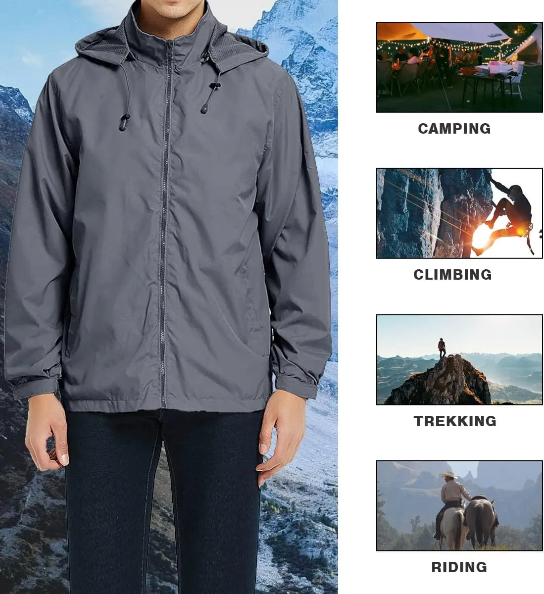 Mens Lightweight Windbreaker Jacket Waterproof Rain Jacket with Hood Soft Shell Jacket