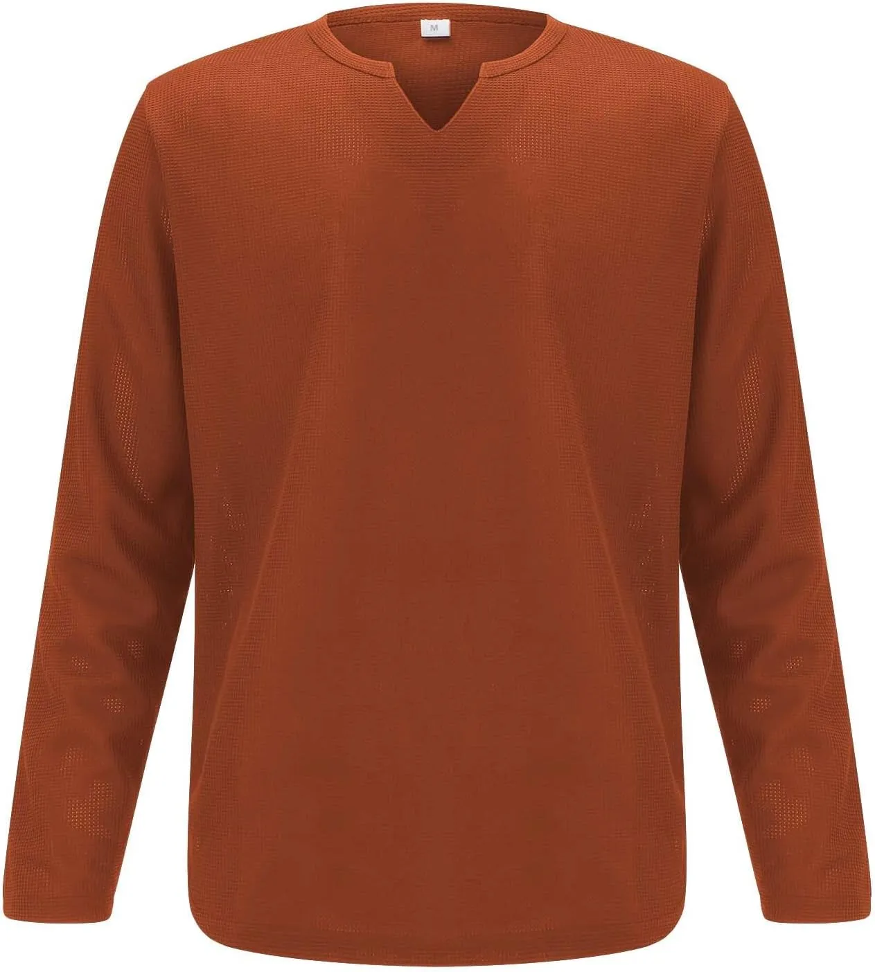 Men's Muscle Shirt Plus Size Casual Long Sleeve V Neck Waffle T Shirts Breathable Light Athletic Gym Workout Tee Top