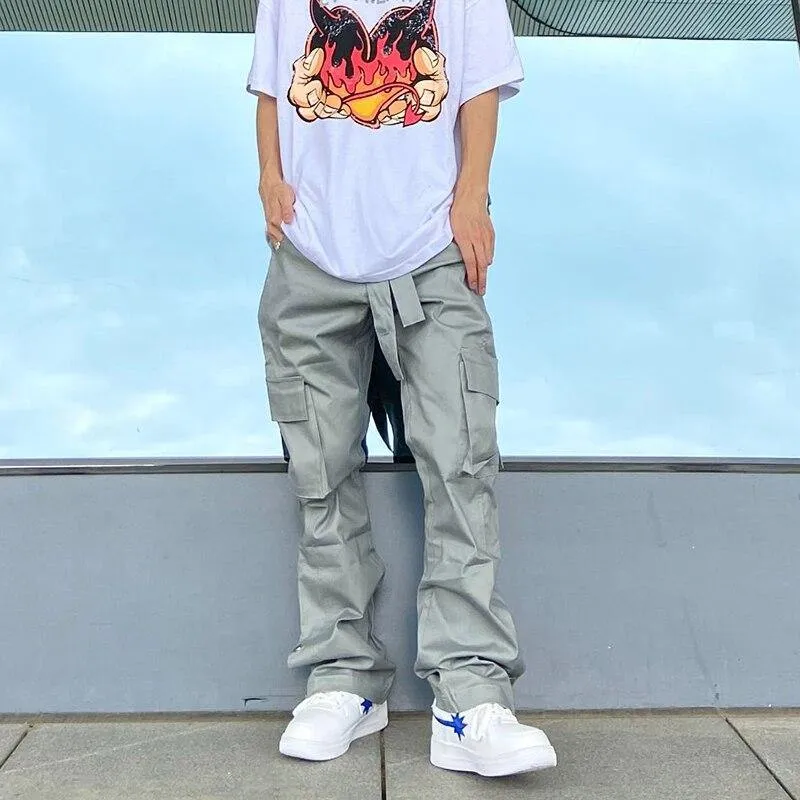 Men's Sashes Multi-Pockets Ankle Length Pants