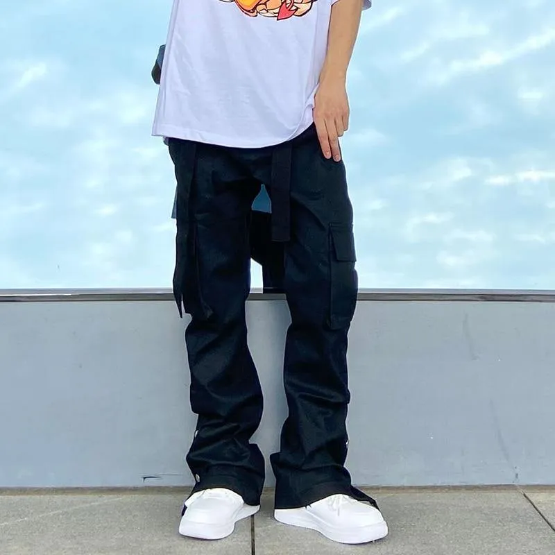 Men's Sashes Multi-Pockets Ankle Length Pants