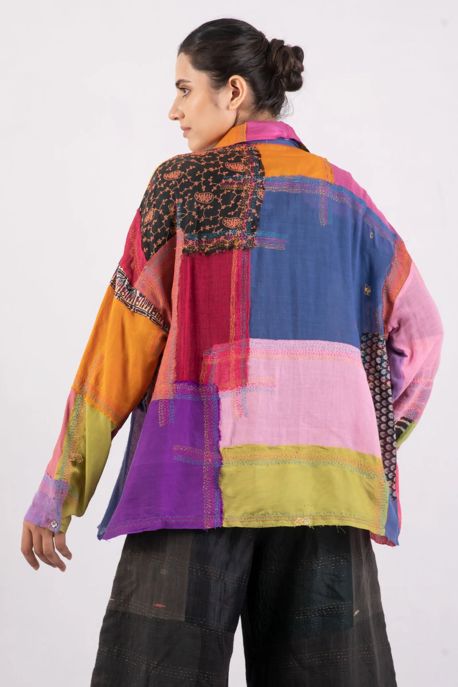 MOSAIC TILE PATCH KANTHA CAMP SHIRT - mt1525-mlt -