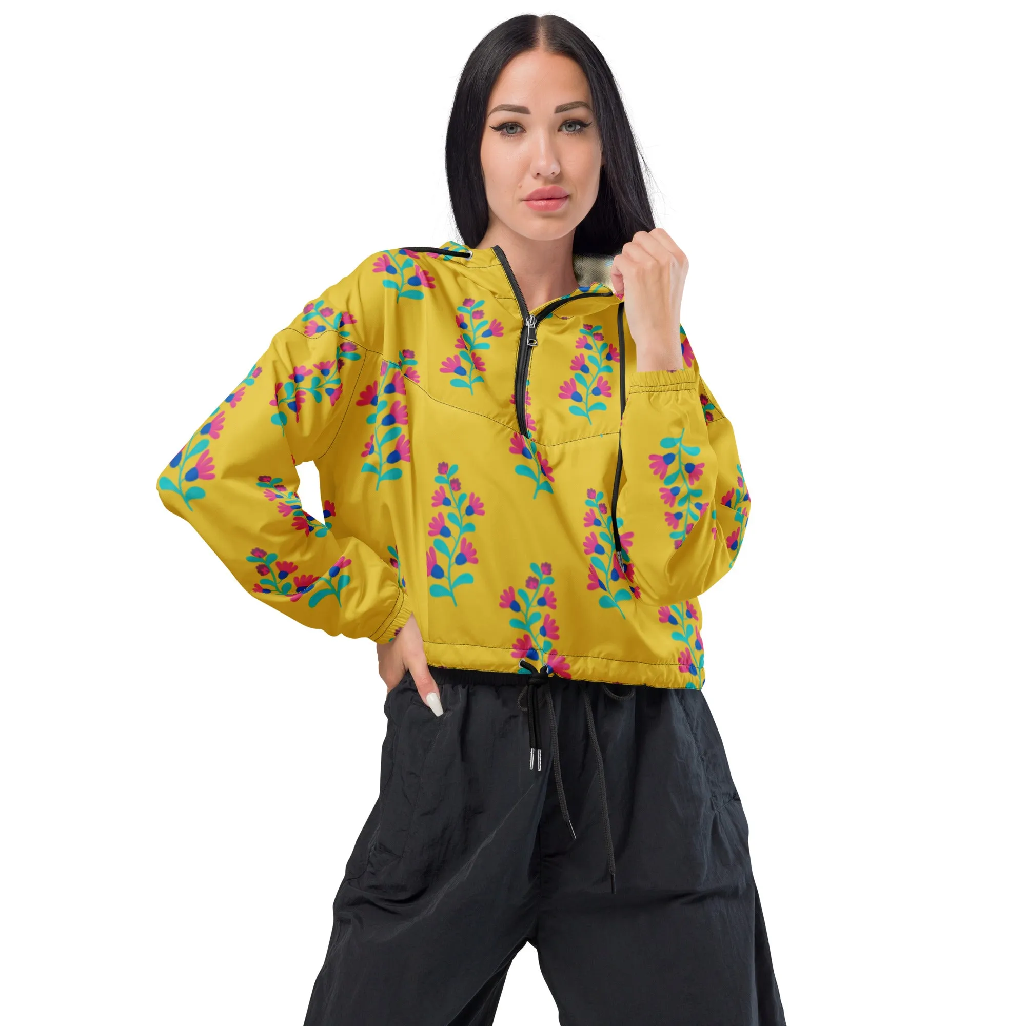 Mustard Folk Floral cropped windbreaker
