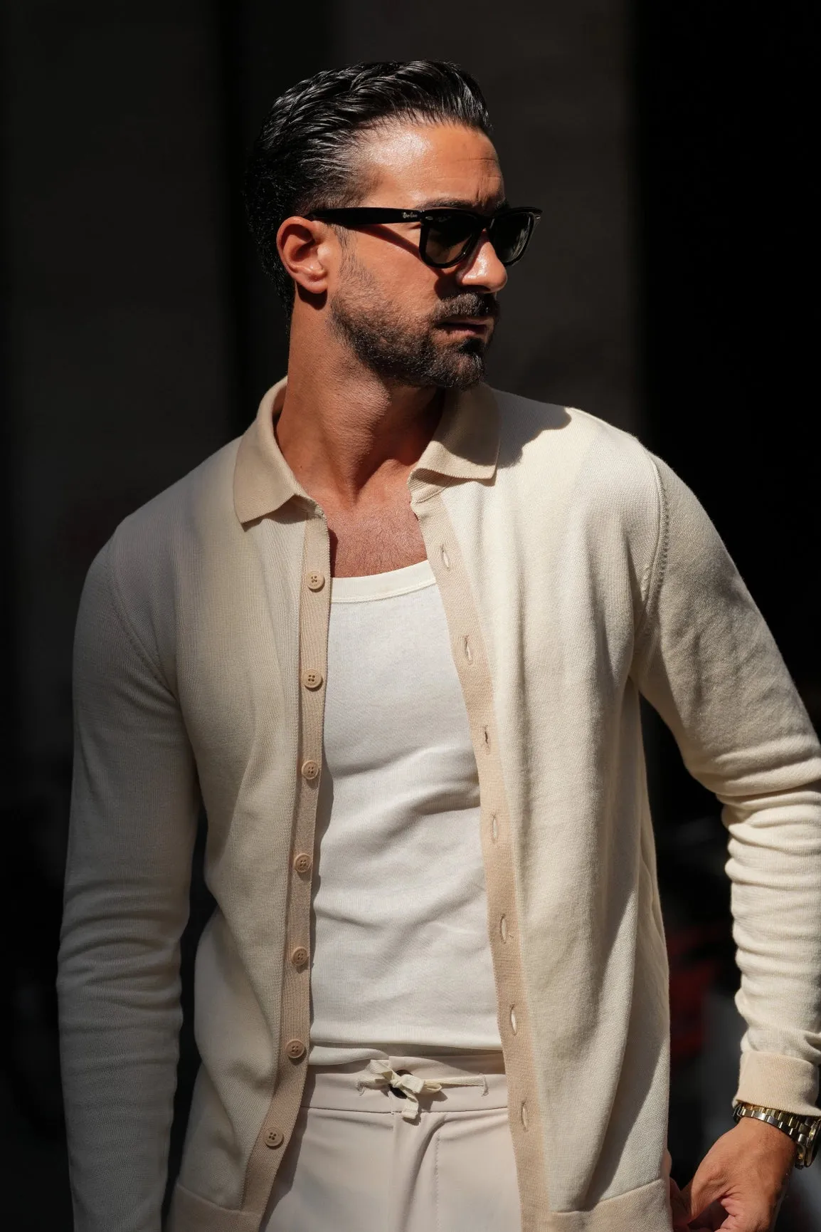 Off White & Cream Polo Cardigan