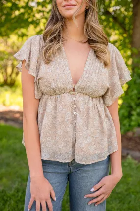 Peasant Blouse W/ Laced Back and Button Detail