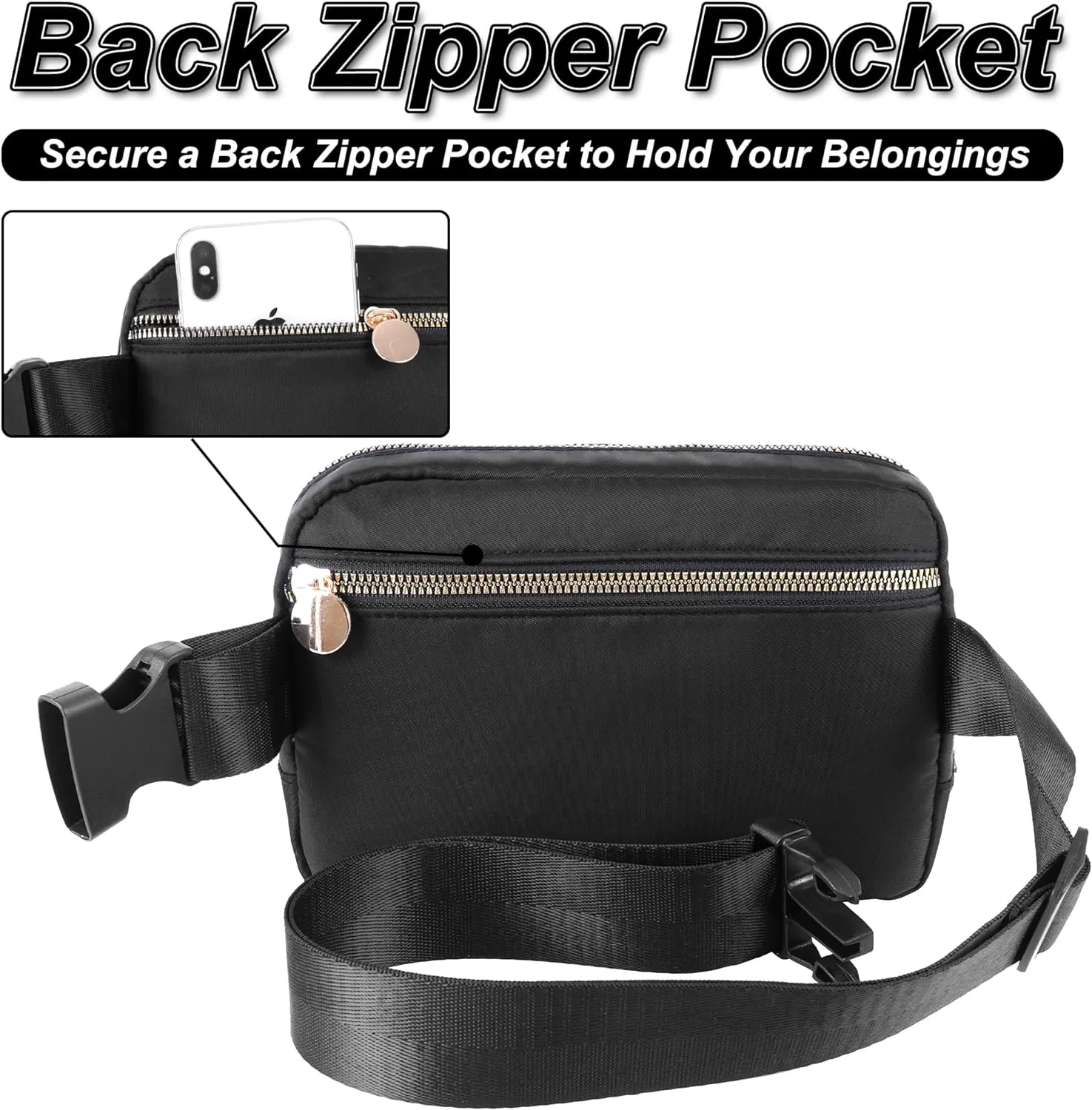 Personalized Belt Bag for Women Girls - Fashion Mini Waist Packs with Adjustable Strap - Trendy Travel Fanny Pack Crossbody Bags with Initial Letter - Teen Gifts | Black,S