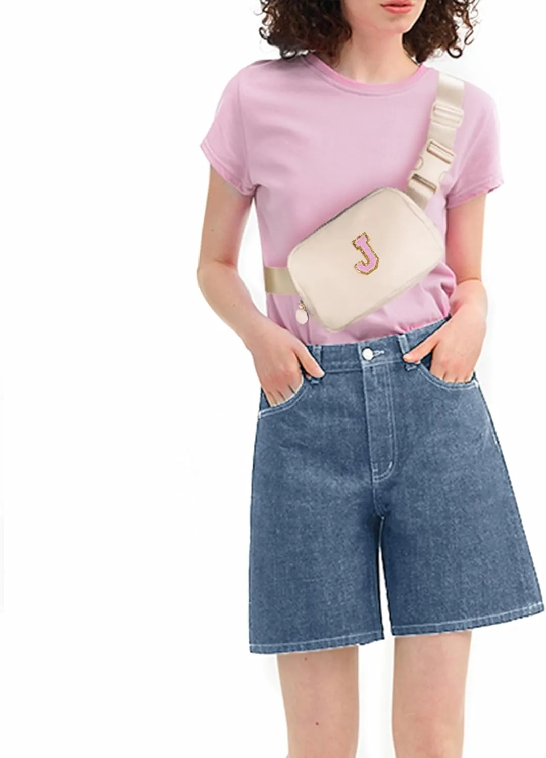 Personalized Belt Bag for Women Girls - Fashion Mini Waist Packs with Adjustable Strap - Trendy Travel Fanny Pack Crossbody Bags with Initial Letter - Teen Gifts | Cream,J