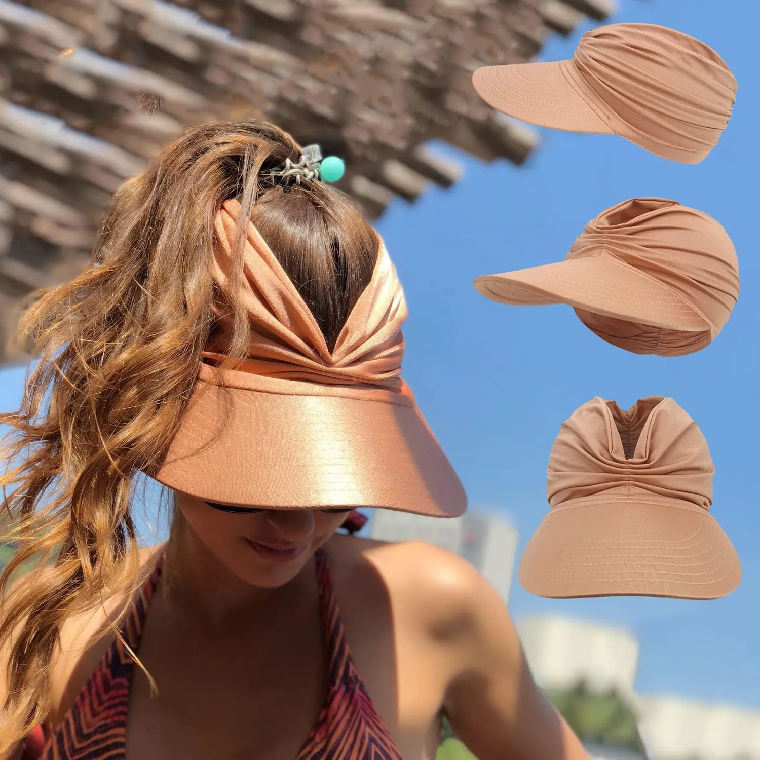 Peshoriadm Hats, Peshoriadm Summer Women's Sun Hat, Wide Brim Breathable Empty Elastic Top Ponytail Sun Beach Hats