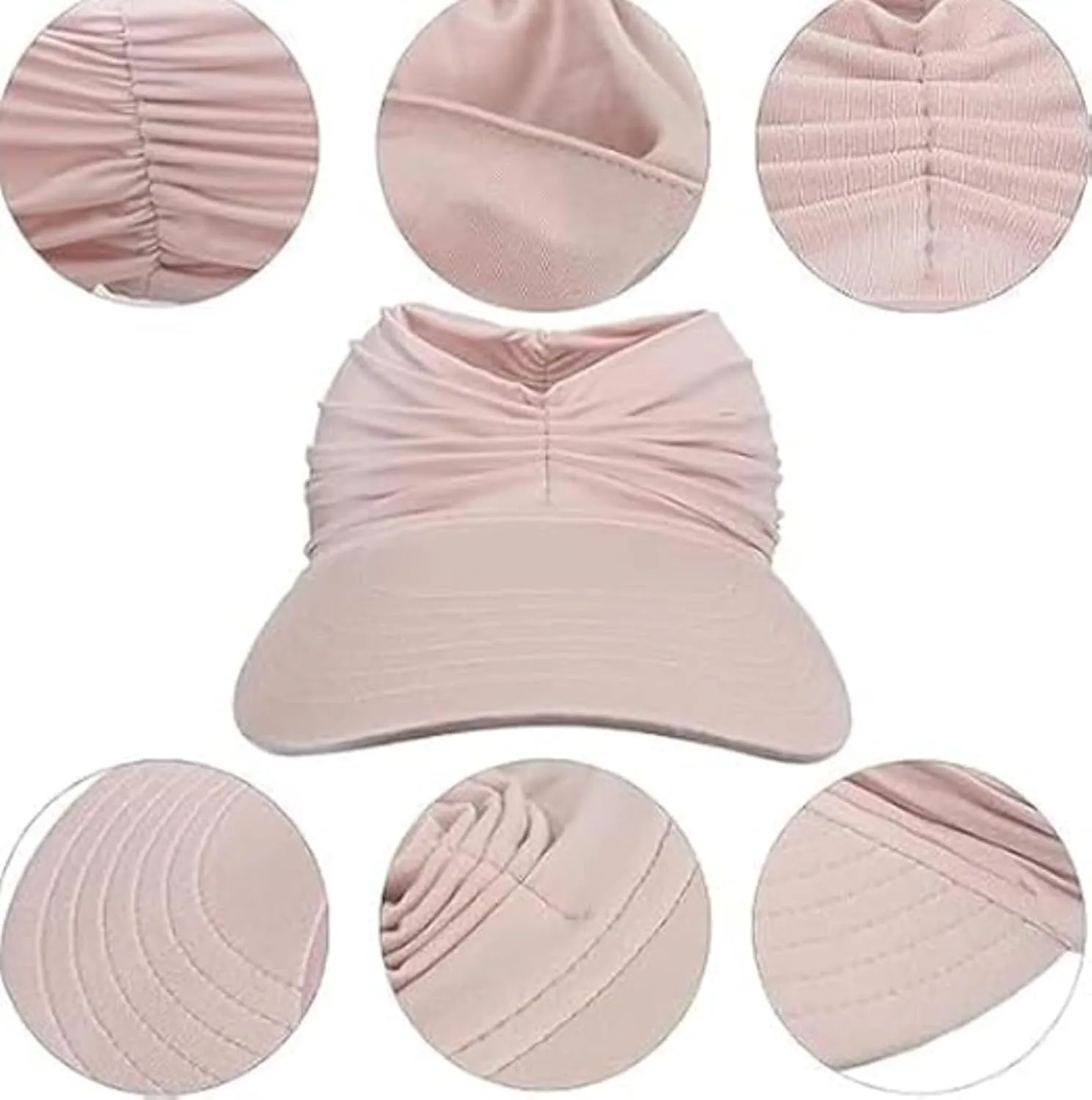 Peshoriadm Summer Women's Sun Hat, Elastic Top Ponytail Sun Beach Hats, Solid Colors Light Wide Brim Golf Visor Hat